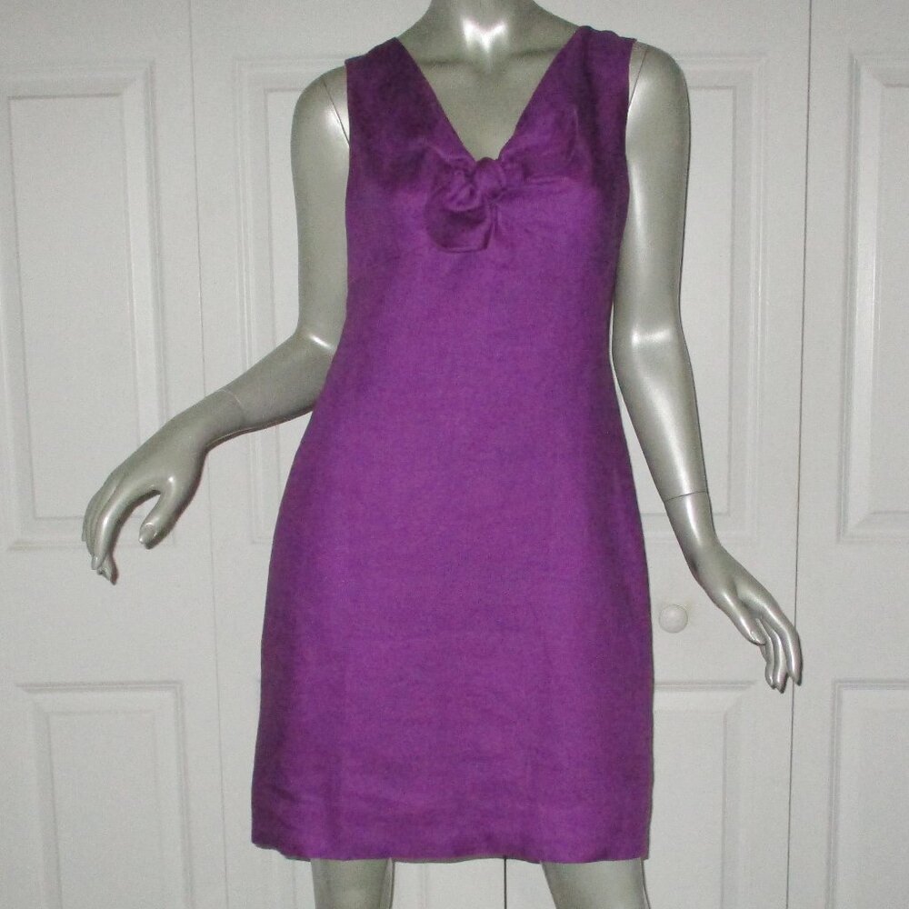KATE SPADE Purple Linen Sleeveless Dress With Bow Accent